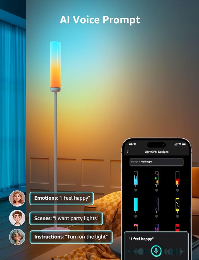 Lepro O1 AI Floor Lamp, 2300LM Smart LED Standing Lamp APP/WiFi Control, Alexa/Google Assistant Enabled, Modern Floor Lamp with Music Sync, DIY Mode, RGBCW &CCT, Lamps for Living Room, Bedroom, Office