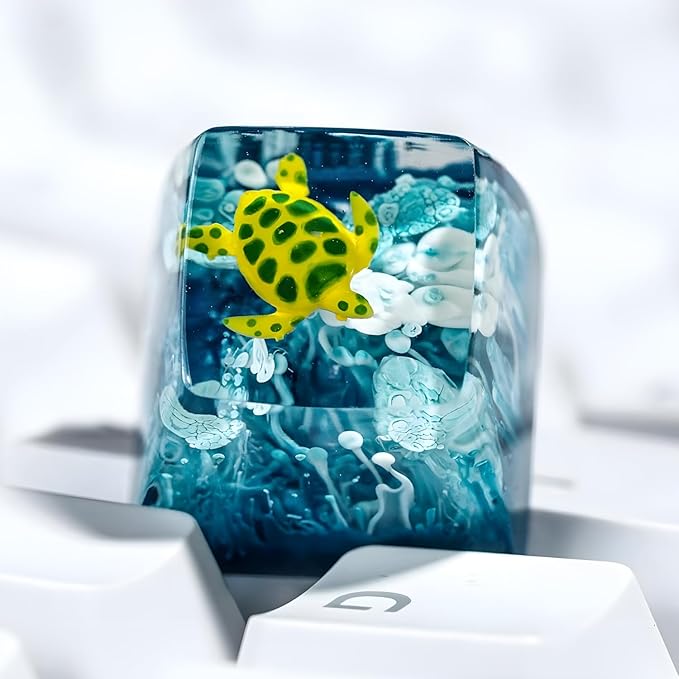 Sea Turtle Artisan Keycap Light Blue Ocean R1 SA Profile Custom Sea Creatures Keycaps 1U ESC Handmade Gaming Resin Key Cap Cherry MX Switch Compatible Mechanical Keyboard Turtle Lover Gift