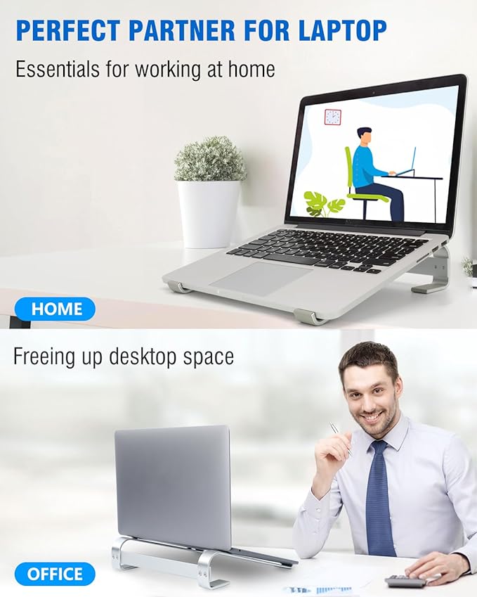 Laptop Stand for Desk, Ergonomic Aluminum Laptop Riser, Ventilated Notebook Stand Compatible with MacBook Air Pro, Dell XPS, HP, More 11-17.3 Inches Work from Home