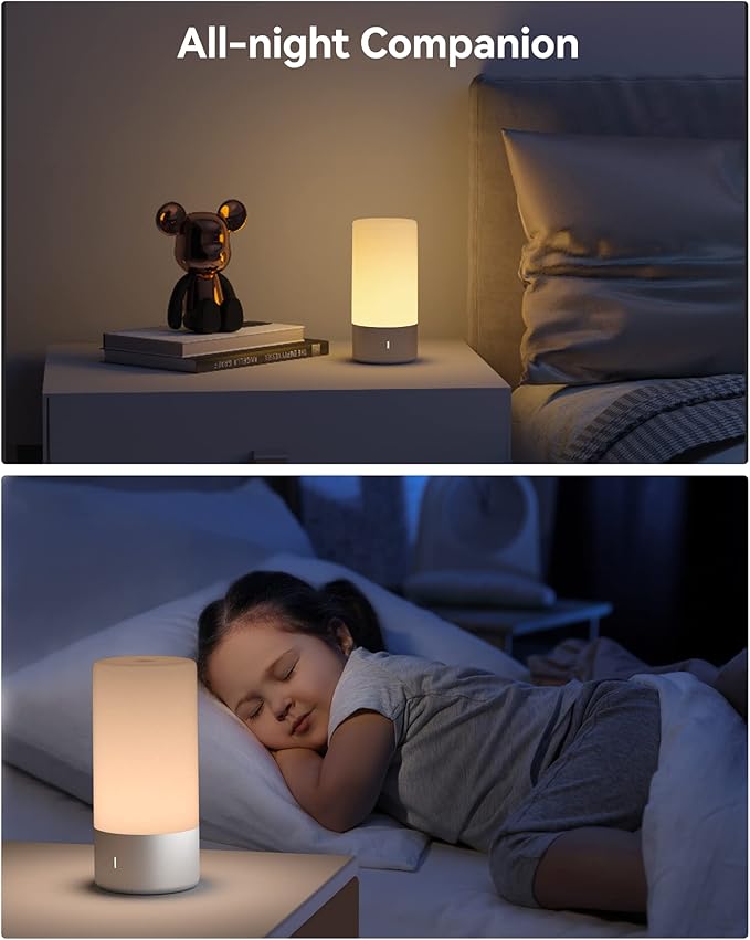 Table Lamp, Bedside Touch Control Lamp for Bedroom 3 Level Dimmable Warm White Lights with 256 RGB Color Mode Modern Deisgn Smart Nightstand Desktop LED Lamps Portable for Read(Advanced)