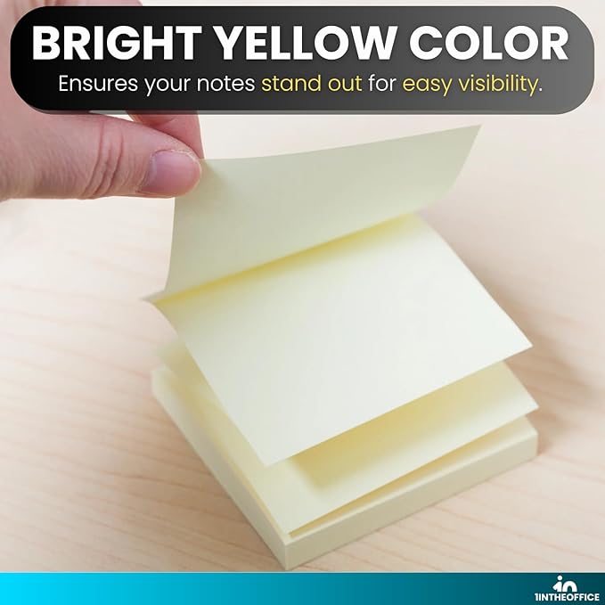 1InTheOffice Sticky Notes Yellow, Sticky Notes 3x3, Self Stick, 18/Pack = 100 Sheet/Pack