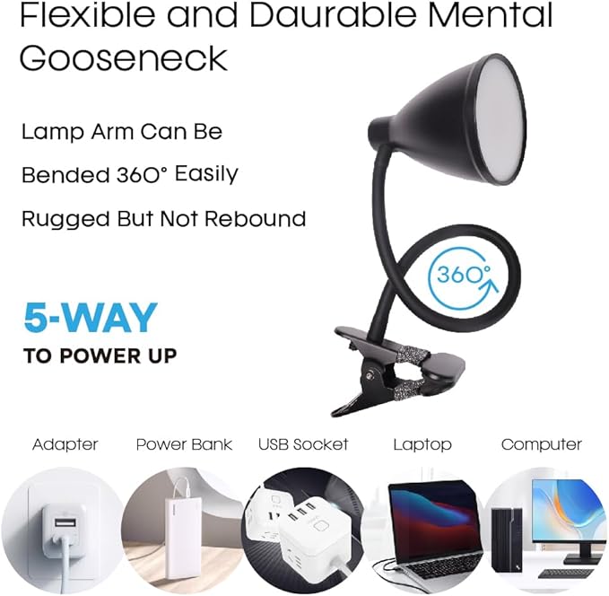 LED Desk Lamp Eye-Caring, 360° Flexible Gooseneck, 10 Brightness Dimmable Reading Light, 3 Color Modes, 10W 40 LED for Home Office, Craft, Computer, Nightstand Reading