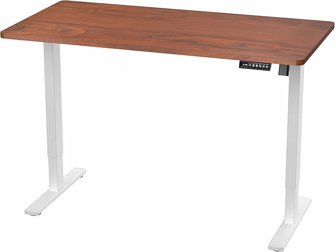 VIVO Electric 55 x 28 in Standing Desk, Memory Height Adjustment, 1B Series, One-Piece Dark Walnut Top, White Frame, DESK-KIT-1W55D