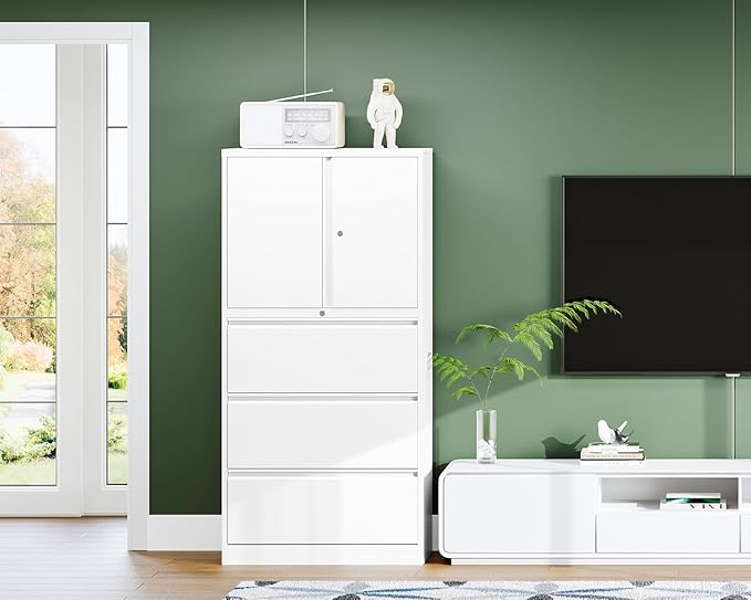 Letaya 3 Drawer Metal Storage Cabinets for Home Office,File Cabinet with Lock and 2 Adjust Shelves-Hang Filing Legal/Letter/A4/F4 Size(White)