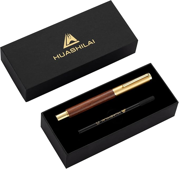 Luxury Wooden and Metal Rollerball Pen Set with Spare Gel Ink Refill,Rosewood,White Oak,Walnut Wood Signature Roller Ball Pen,Business Gift Set for Men and Women (Rosewood)