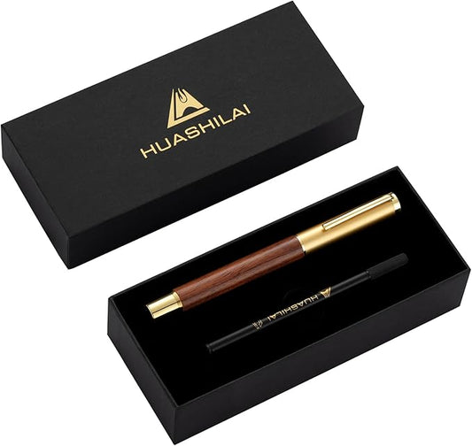 Luxury Wooden and Metal Rollerball Pen Set with Spare Gel Ink Refill,Rosewood,White Oak,Walnut Wood Signature Roller Ball Pen,Business Gift Set for Men and Women (Rosewood)