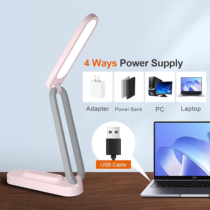 LED Desk Lamp for Office Home & Battery Operated Lamp Rechargeable Lamp Foldable & Portable Light, LED Desk Light Strip, 3 Brightness Dimmable Small Desk Lamp Wireless Reading Lamp