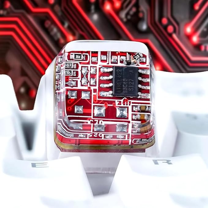 Red Circuit Board Artisan Keycap R1 OEM Profile Custom Keycaps 1U ESC Handmade Gaming Resin Key Cap Cherry MX Switch Compatible Mechanical Keyboard Tech Lover Gift