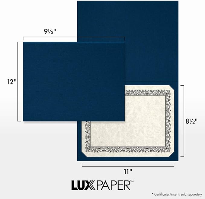 LUXPaper Certificate Holders for 8 1/2 x 11 Certificates or Documents in 100 lb. Nautical Blue Linen, Display Folder for Paper Awards, 100 pack, Holder Size 9 1/2 x 12 (Blue)