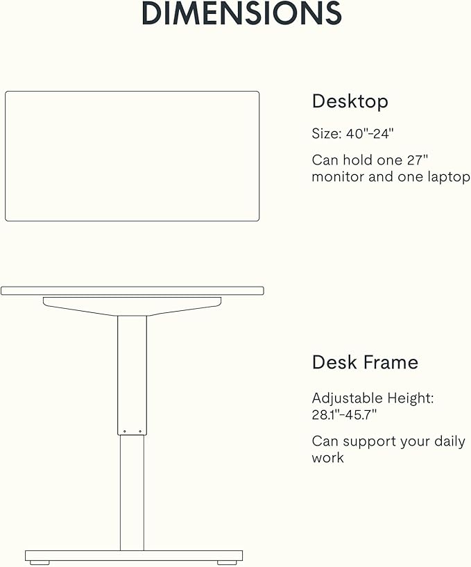 FLEXISPOT EN1 Whole-Piece Standing Desk 40" x 24" Electric Small Desk Height Adjustable Desk Sit Stand Desk Home Office Table (Black Frame + Maple Top, 2 Packages)