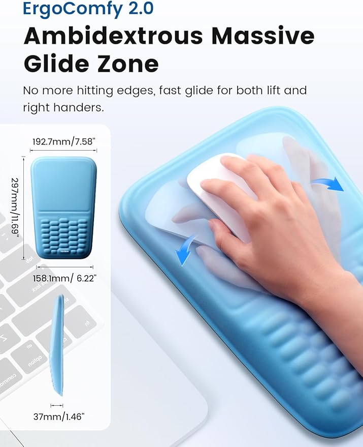 Vaydeer Ergonomic Mouse Pad with Wrist Support – Memory Foam Mousepad with Massage Bulge & Non-Slip PU Base, Relieves Carpal Tunnel Pain, Ideal for Computer, Laptop, Office & Home (11.7×7.6 in, Gray)