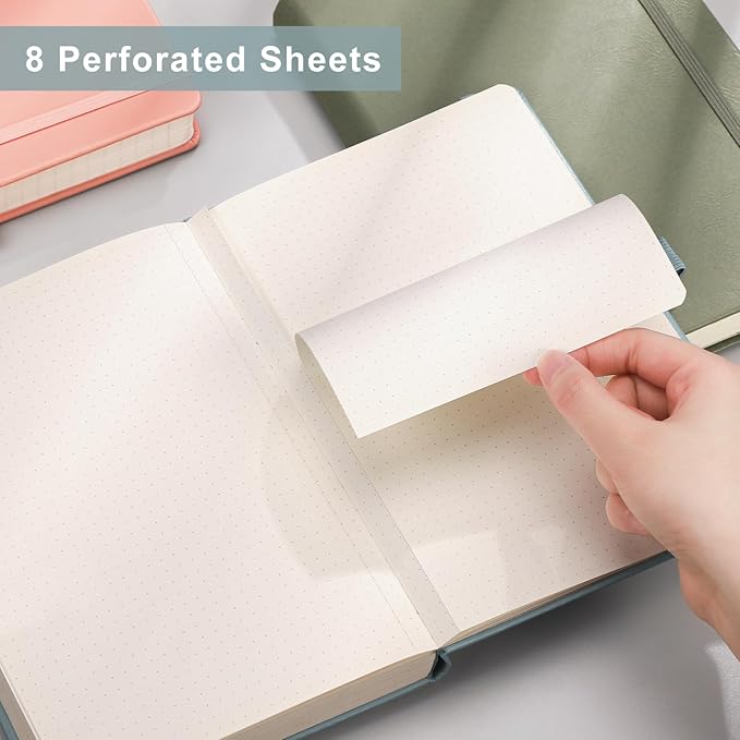 EMSHOI Dotted Notebook - 256 Pages A5 Dotted Grid Journal Notebook,120gsm Thick Paper,16 Perforated Pages, Smooth PU Leather, Inner Pocket,5.75'' × 8.38''-Green