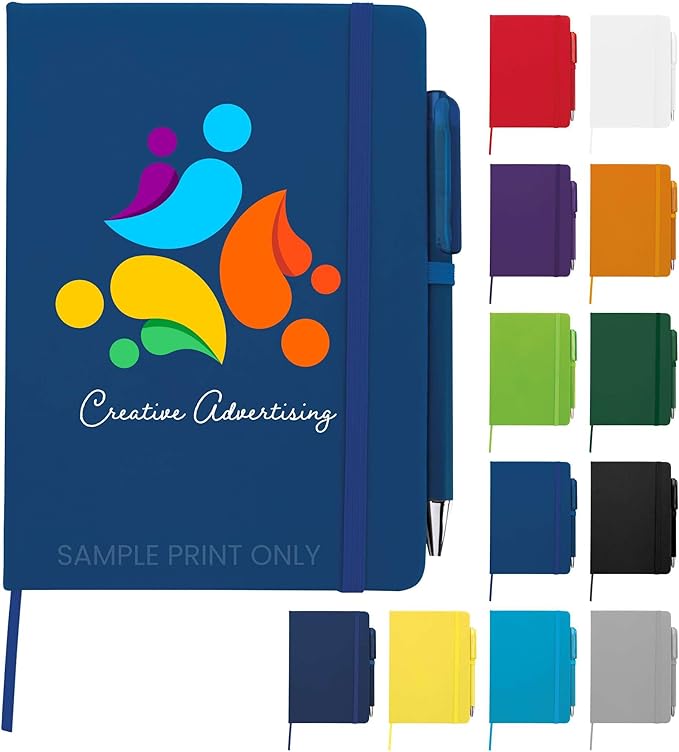 Personalized Notebook Journal – 5” x 7” Customized Notebook with Name, Text or Logo - 100 Page Custom Journal. Leatherette Hardcover & Pen - Blue 1 Pack