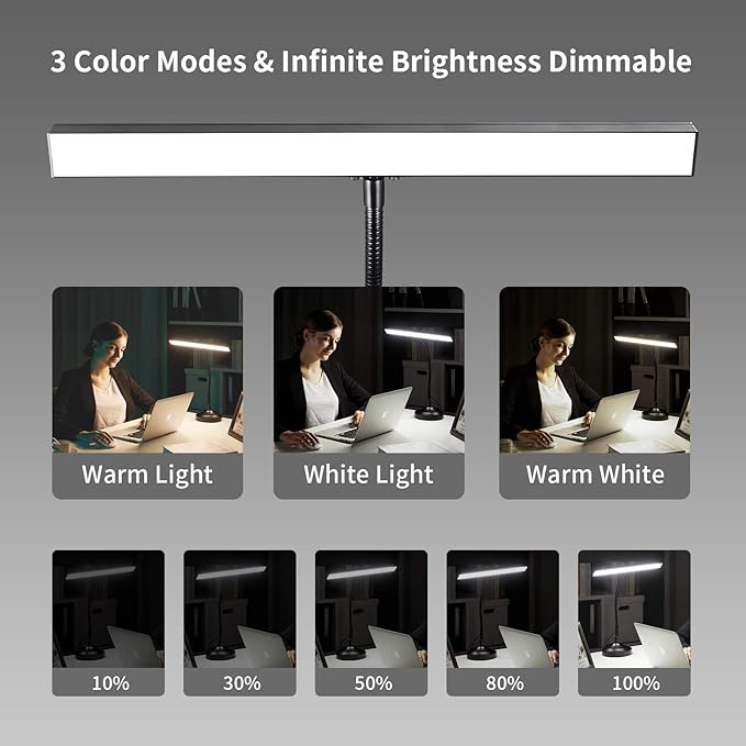 Piano Desk Lamp, 2-in-1 LED Piano Light with Base & Clamp for Upright Digital Grand Piano, 10W Flexible Gooseneck Table Lamp with 3 Color Modes×10 Brightness for Home Office Bedroom, Black