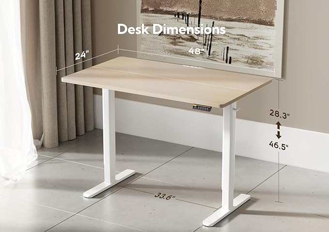Seang Electric Standing Desk, Adjustable Height Stand up Desk with 3 Memory Presets, 48x24 Inch Sit Stand Desks with Splice Board for Home Office Computer Workstation, White Frame/Nature Top