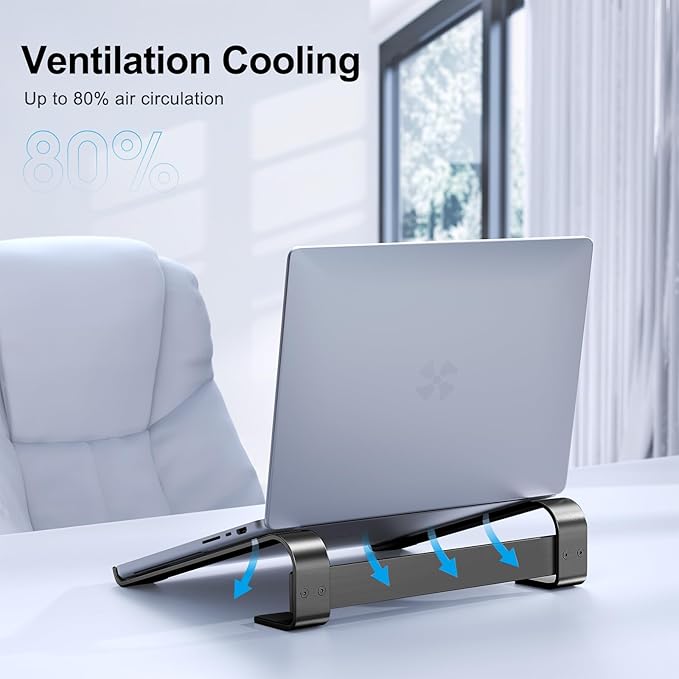 Laptop Riser for Desk - Aluminum Ergonomic Computer Stand for Laptop Cooling - Compatible with MacBook Pro/Air, Dell, HP, Lenovo, 10-17.3'', Black