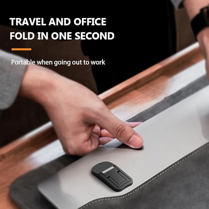 2PCS Zinc Alloy Mini Foldable Laptop Stand, Portable Computer Keyboard Riser with 2 Adjustable Angles, Self-Adhesive Invisible Notebook Stand and Keyboard Lift for Desk (Black)