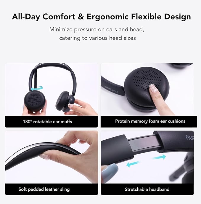 NUROUM HP31D(2nd Gen) Wireless Headset with Mic for Work, Bluetooth Headset with Noise Cancelling Microphone, Charging Stand/Mute Button, Dongle/USB for PC/Computer/Laptop for Zoom/Teams, Office