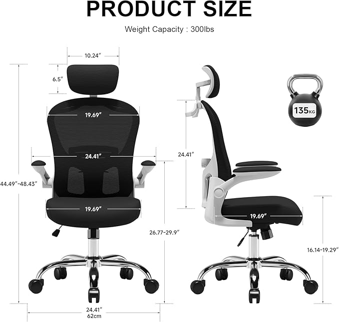 TLLMOON-6066 Panda All-Around Micro-Adjustable Comfort Chair. Full Experience Ergonomic Learning Chair. Headrest, Backrest, Lumbar Support, Armrests, and Gas Bar. (White-Black)