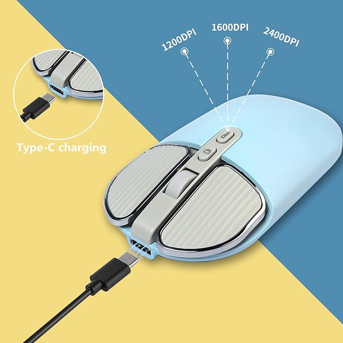 YOCUNKER Wireless Mouse, 2.4G Rechargeable Silent Slim Computer Mouse with USB Receiver 3 DPI, Back to Desktop Button Cordless Mice for PC Laptop Computer Desktop Windows Mac OS Office (Blue)