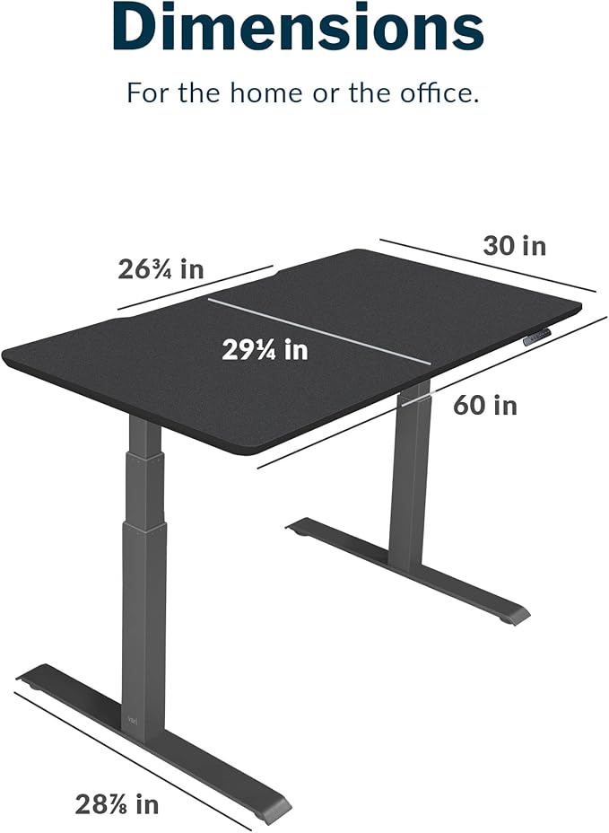 Vari Classic Electric Standing Desk - VariDesk Height Adjustable Sit/Stand Desk - Dual Motor with Memory Presets, Stable T-Style Legs - Gaming or Home Office Workstation - 60”x30”, Black