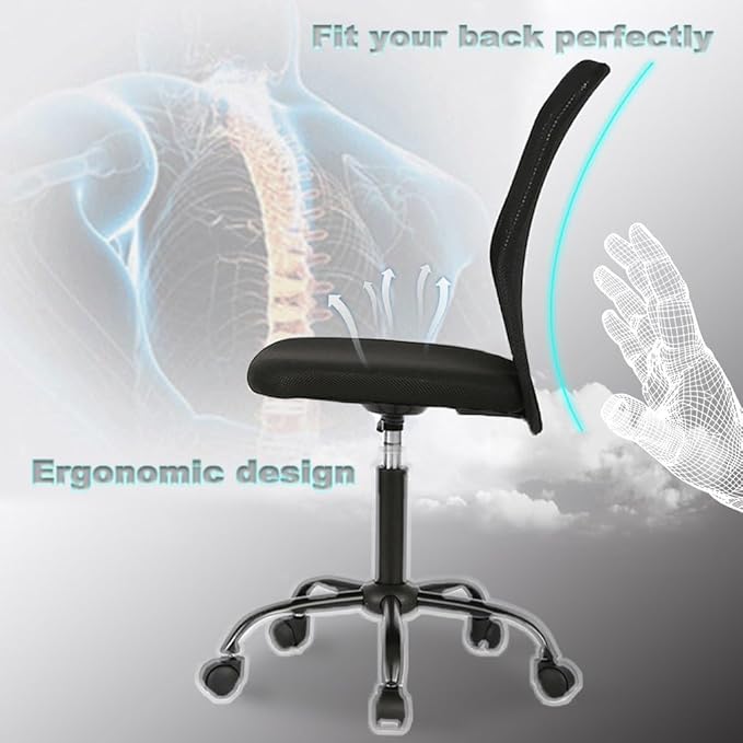 BestOffice Ergonomic Office Chair Desk Chair Mesh Computer Chair Armless Back Support Modern Executive Rolling Swivel Chair with Lumbar Support(Black)