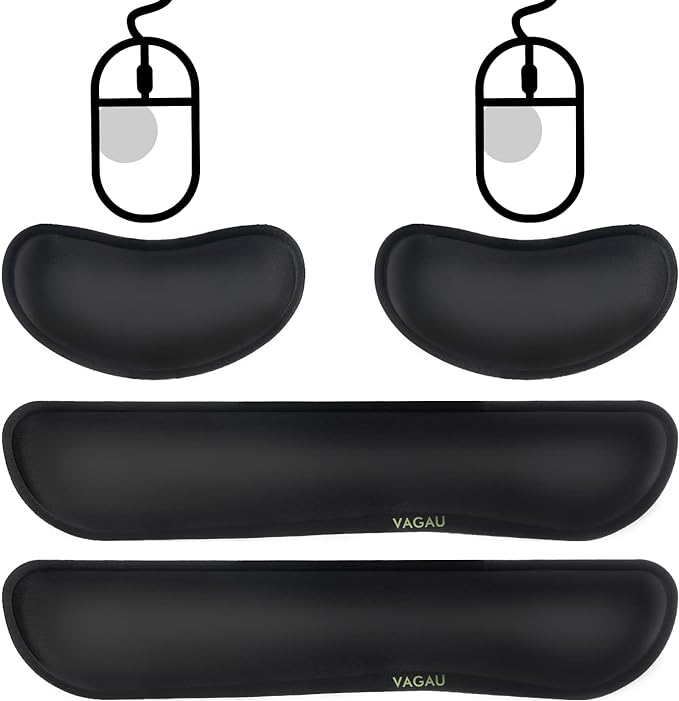 VAGAU Premium Keyboard Wrist Rest and Mouse Pad Wrist Support, Ergonomic Memory Foam Set for Office, Laptop, Mac, Computer and Gaming, Comfortable Typing &Wrist Pain Relief (2 Pack)