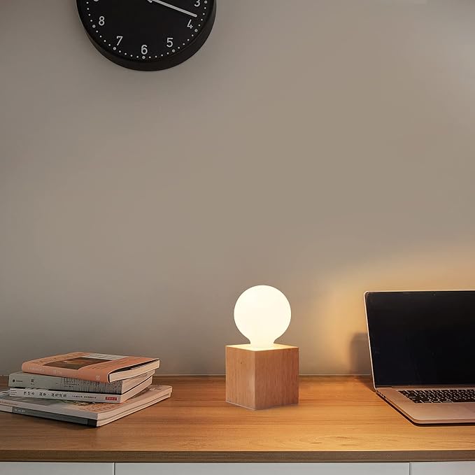OuXean Vintage Table Lamp,Small Bedside Lamp with Square Wooden Base Desk Lamp, E26 60W Night Light Perfect for Bedroom Living Room Home Art Display Cafe Bar Studio Antique Decor(Without Bulb)