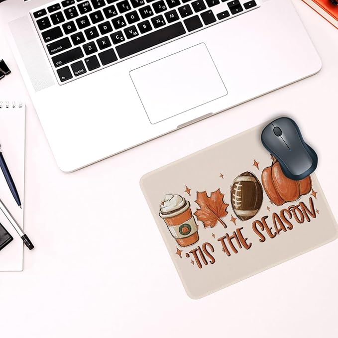 Tis The Season Fall Mouse Pad 8 x 9.5 inches, Fall Pumpkin Mouse Mat for Wireless Mouses Computer Laptop, Autumn Mousepad Decor for Office Desk(Mouse 2501)