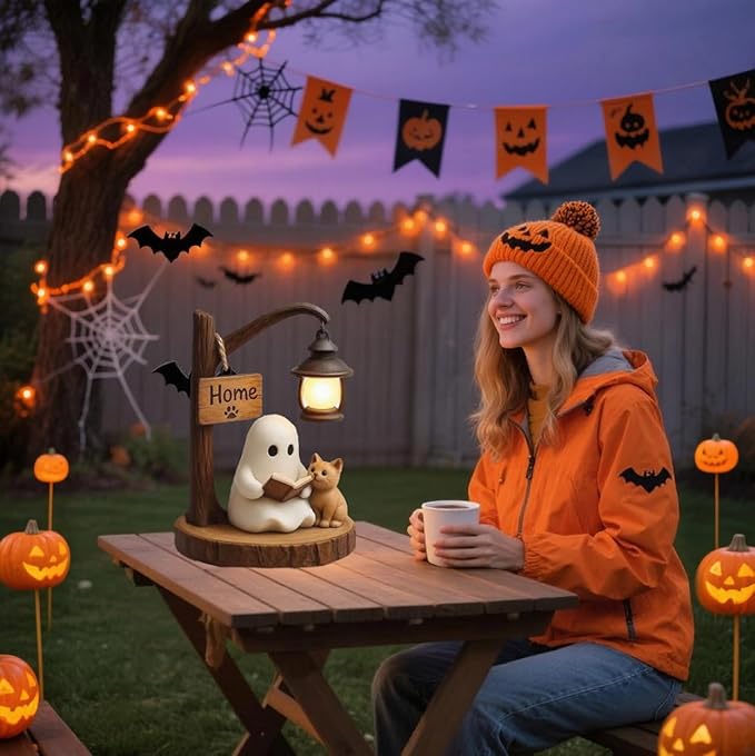 New 3D Resin Cat Ghost Reading Light Bo,Halloween Decoration Room Decoration, Suitable for Family,School, Party Gifts