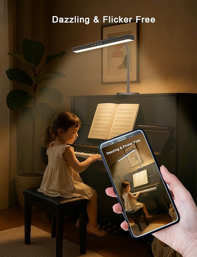 Piano Light for Upright Piano,Wide Illumination Covering Music Sheet 88 Key LED Piano Lamp for Grand/Digital Pianos,Dimmable Desk Lamp 3 Color Modes,Gooseneck,Timer,Eye Care Music Stand Light Black