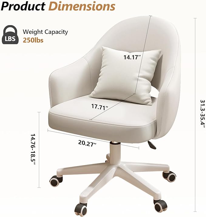 Home Office Chair Velvet Vanity Chairs Cute Makeup Desk Chair with Wheels Mid Back Computer Chairs Height Adjustable Small Swivel Rolling Task Chair