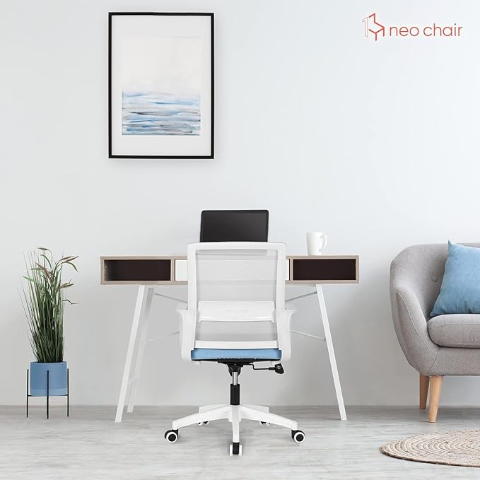 NEO CHAIR Office Chair Gaming Desk Computer Chair Ergonomic Mesh Mid Back with Wheels Lumbar Support Comfy Swivel Adjustable for Home (Sky Blue)