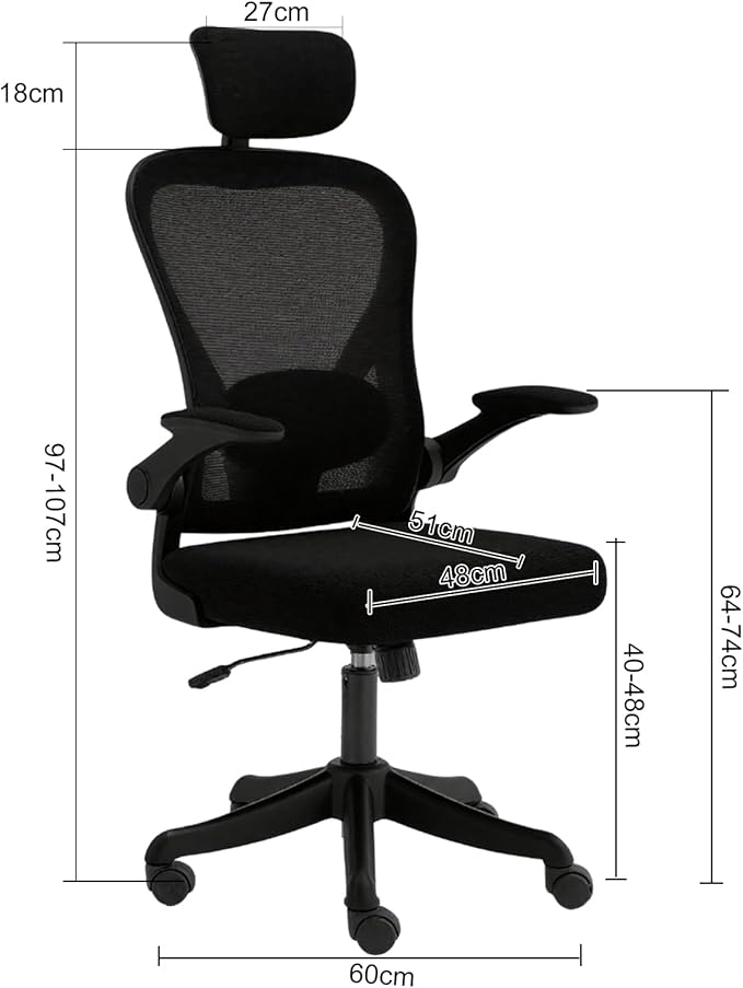 Comeon Office Chair, Branch Ergonomic Chair with Flip-up Armrests and Lumbar Support, Black Mesh Desk Chairs with 3D Armrests and Headrest Computer Chairs Comfy in Office Home (Black)