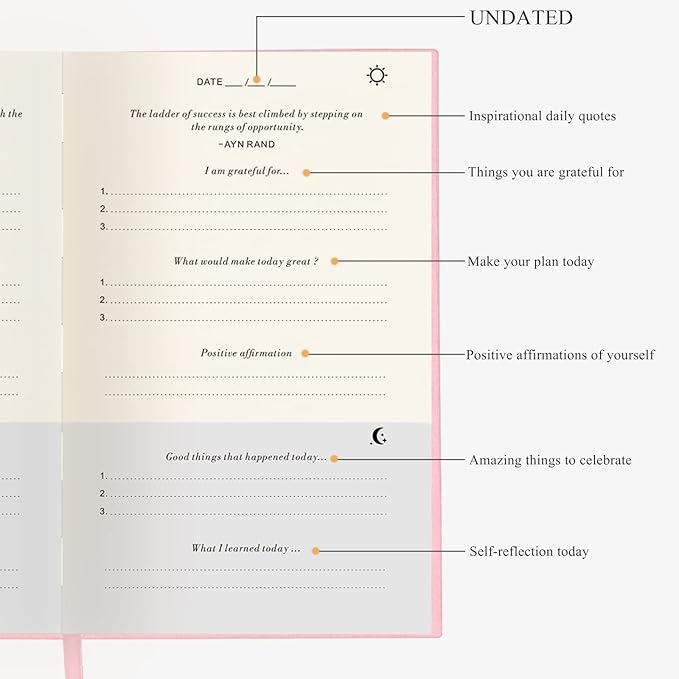 The Gratitude Journal for More Happiness, Optimism, Affirmation & Reflection - An Effective Manifestation Guide Journal, Undated Daily Journals for Women & Men (Pink)