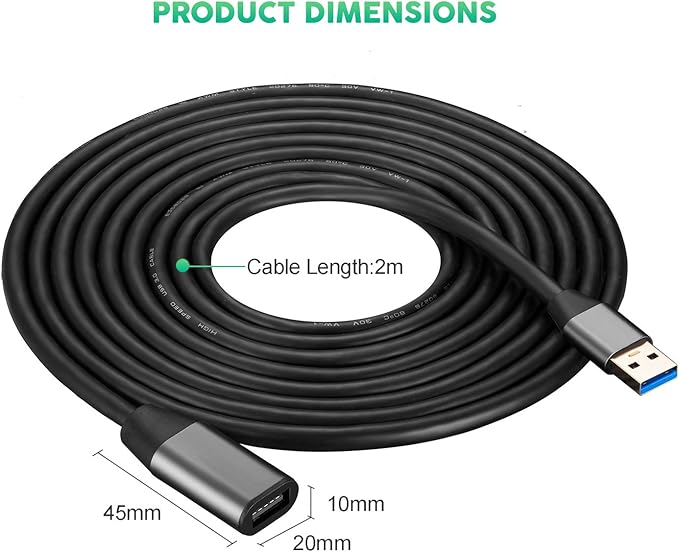XXONE USB 3.0 Extension Cable 20ft, Aluminum Alloy USB Cable SuperSpeed USB 3.0 Type A Male to Female Extension Cord for Printer,PlayStation, Xbox,USB Flash Drive,Card Reader, Hard Drive, Keyboard