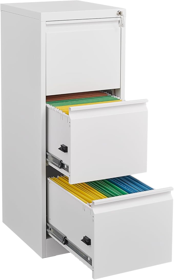 3 Drawer File Cabinet with Lock,Heavy Duty Vertical Filing Cabinets for Home Office, File Storage Cabinet for Letter/Legal/A4/F4 Size File,Assembly Required