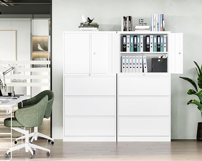 Letaya 3 Drawer Metal Storage Cabinets for Home Office,File Cabinet with Lock and 2 Adjust Shelves-Hang Filing Legal/Letter/A4/F4 Size(White)
