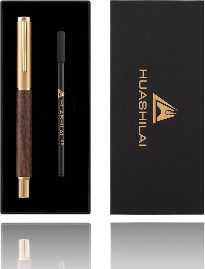 Luxury Wooden and Metal Rollerball Pen Set with Spare Gel Ink Refill,Rosewood,White Oak,Walnut Wood Signature Roller Ball Pen,Business Gift Set for Men and Women (Walnut Wood)