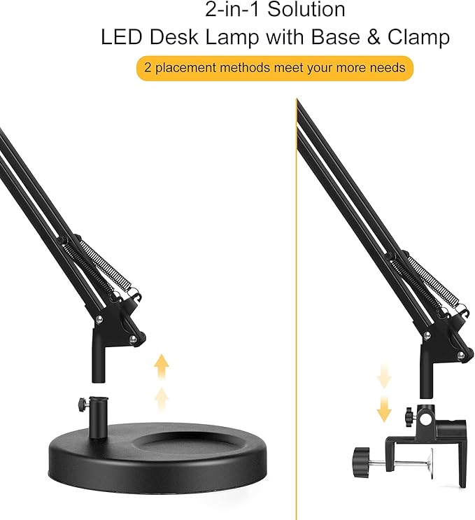 Toolour LED Desk Lamp with Clamp,2-in-1 Clip on Desk Lights with Base,50.7" 3-Section Swing Arm Architect Lamps,Memory Function Desktop Light Bar for Home Office Workbench Reading Craft Drafting