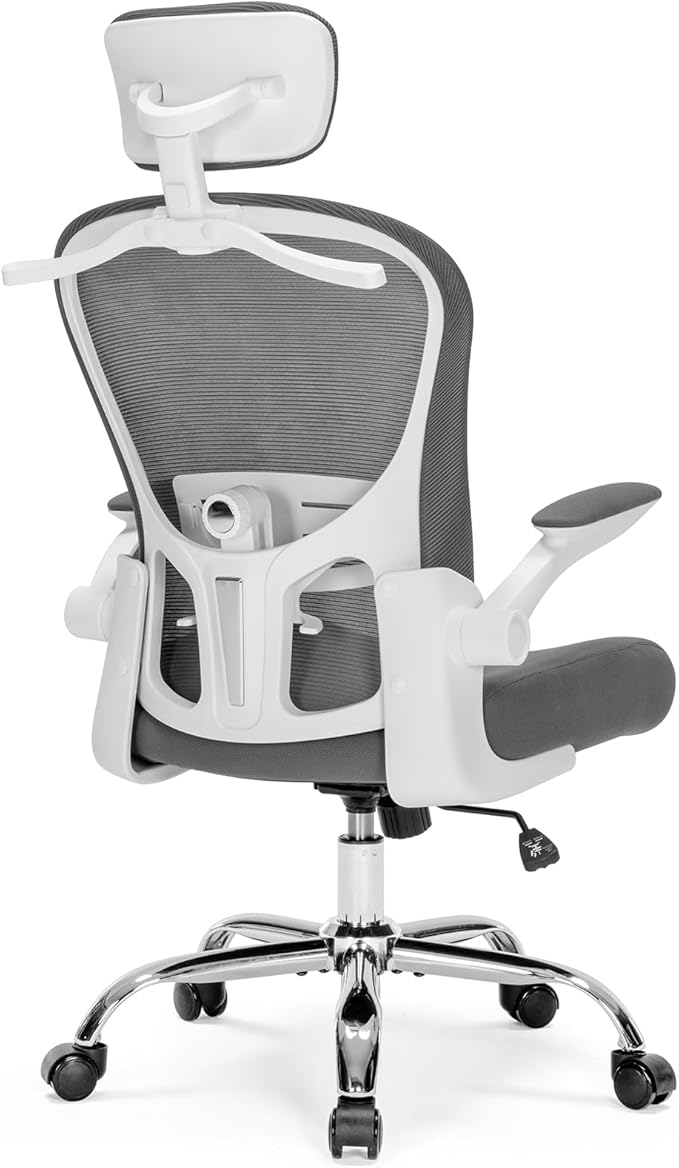TLLMOON-6066 All-Around Fine-Tuned Comfort Chair. Liftable seat, 4D Lumbar Support, 2D armrests with headrest, Headrest, Hanging bar. Office, Home, Study(W-Grey)