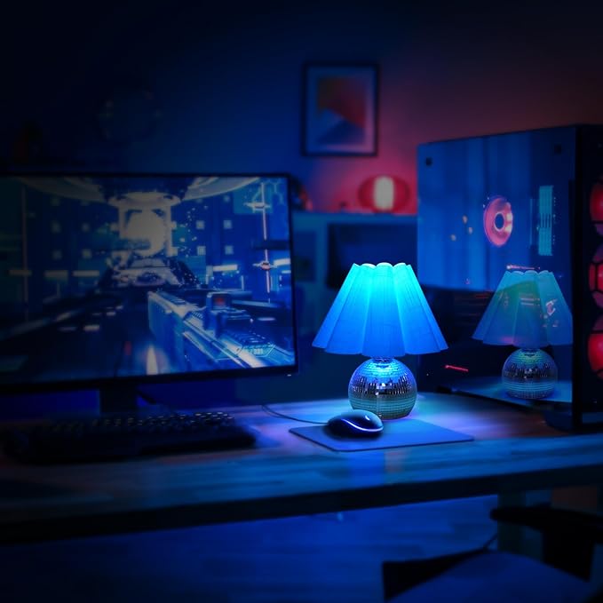 Rechargeable Crodless Small Funky Table Lamp, Battery Operated Remote Control Disco Mini Table Lamps for Bedroom Nightstand, Funky Small Table Lamp for Small Spaces for Kitchen Counter, Bookshelf
