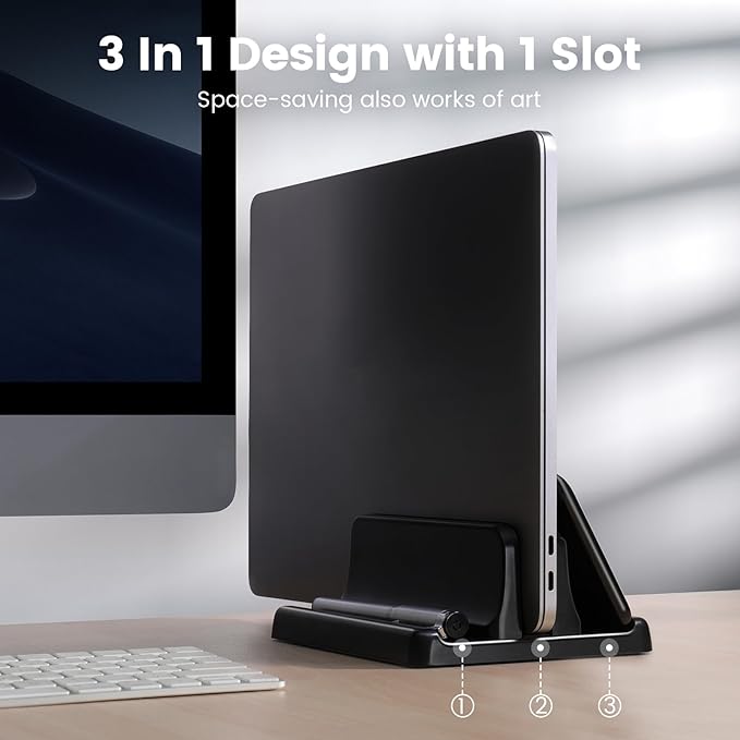 3 in 1 Vertical Laptop Stand Holder,Adjustable ABS Plastic Desktop Notebook Dock,Vertical Laptop Stand Space-Saving for All MacBook/Surface/Samsung/HP/Dell/Chrome Book