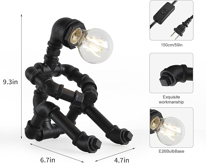 XEYOU Steampunk Table Lamp Vintage Industrial Iron Robot Desk Lamp Creative Water Pipe Robot Light for Bedside Table Nightstand Bar Restaurant Café