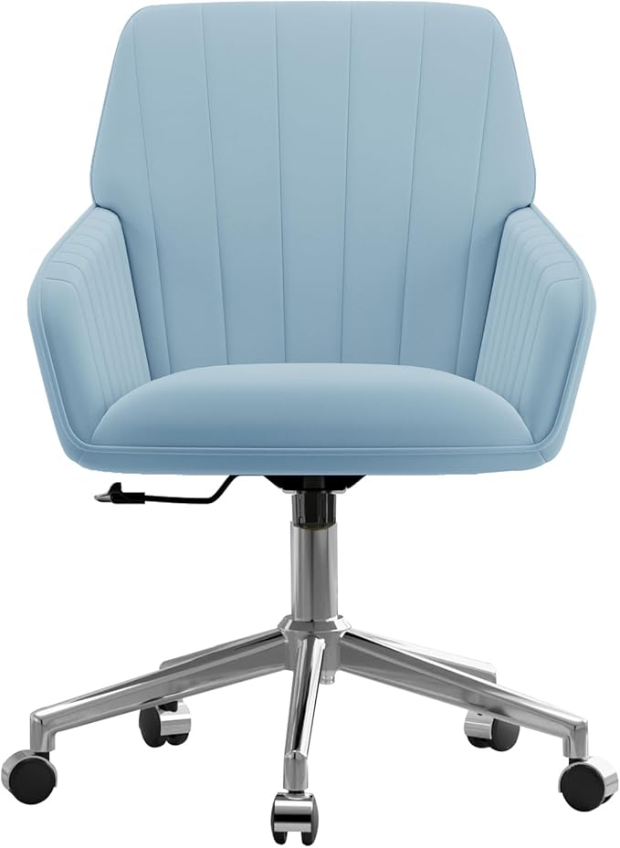 YISHENG Velvet Office Desk Chair with Silver Base, with Wheels,Modern Height Adjustable 360 Degree Swivel Upholstered Vanity Chairs with Arms for Living Room Bedroom,Light Blue