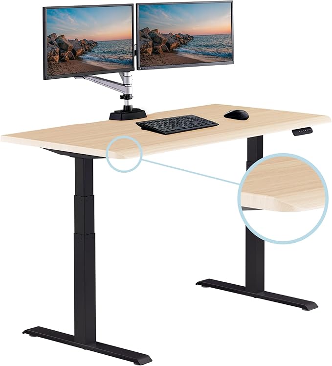 Vari ComfortEdge 60x30 Inch Adjustable Electric Standing Desk – Sit Stand VariDesk with Memory Presets, Sloped Edge, 200 LB Capacity + Tool-Free Assembly (Light Wood)