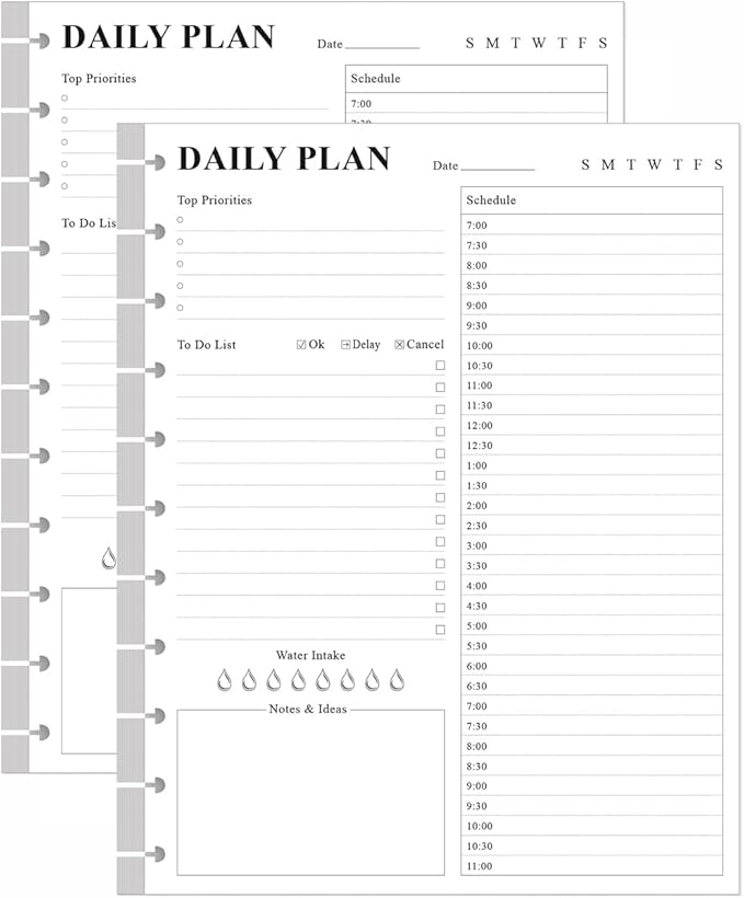 (2-Pack) Undated Daily Planner Refill - 11 Disc Discbound To Do List Refills, Letter Size 200 Sheets/400 Pages Planner and Lined Refill, Day Planner Insert, 100 gsm White Paper, 8.5'' x 11''