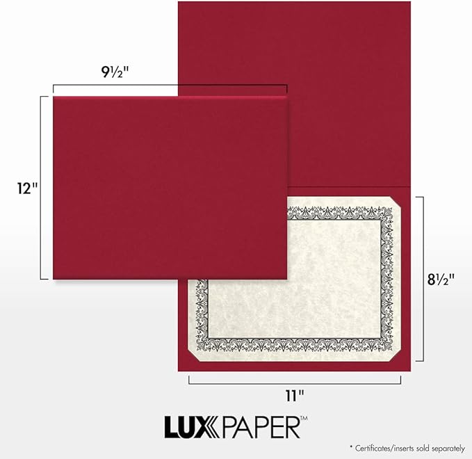 LUXPaper 9.5" x 12" Certificate Holders | Burgundy Linen | 100lb. Cover | 250 Qty