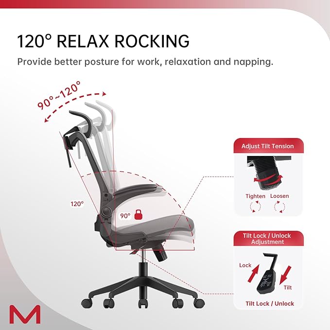 C6 Ergonomic Office Chairs with Adjustable Lumbar,Computer Desk Chair, Home Office Chair with Heardrest, Comfortable Study Chair with Armrest