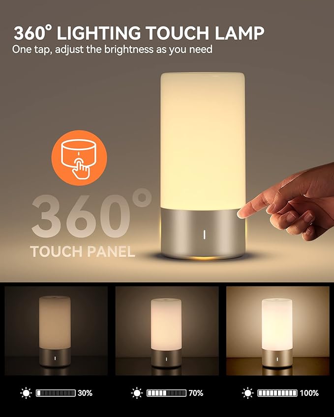Table Lamp, Bedside Touch Control Lamp for Bedroom 3 Level Dimmable Warm White Lights with 256 RGB Color Mode Modern Deisgn Smart Nightstand Desktop LED Lamps Portable for Read(Advanced)